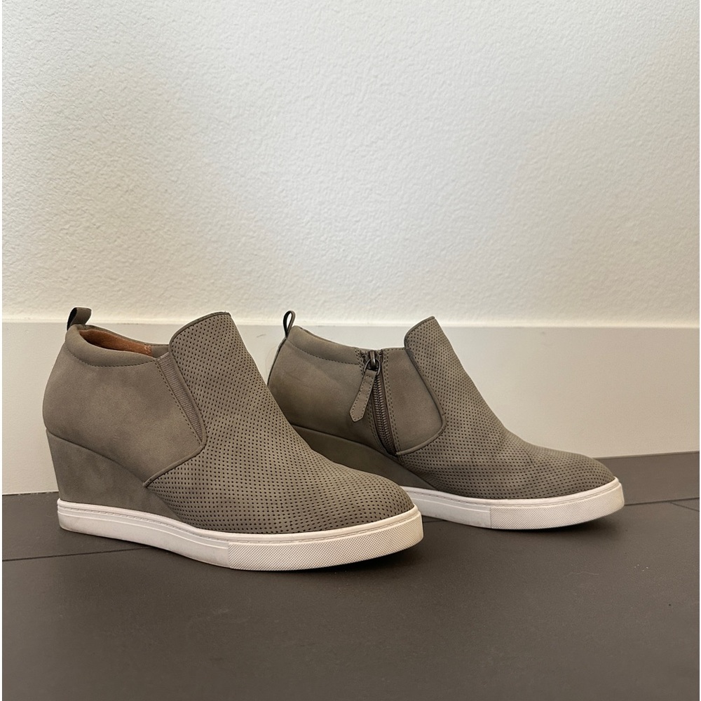 Suede Wedge Sneaker-style Booties, size 8